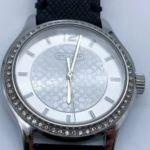 Coach | Accessories | Coach Rhinestones Quartz Silver And Black Womens ...